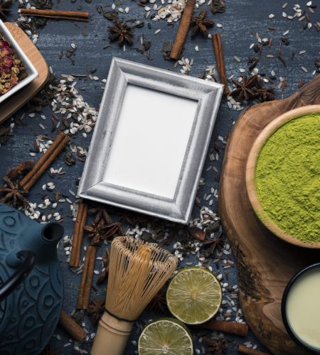 top-view-set-matcha-tea-with-mock-up